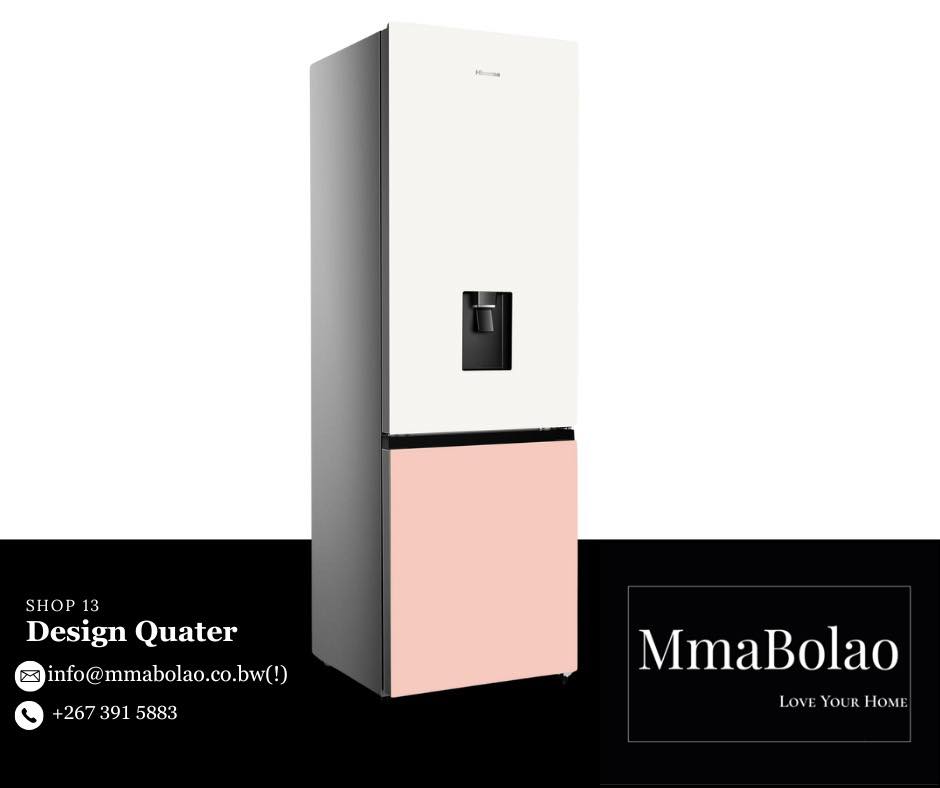 Hisense two-tone fridge in white and pink